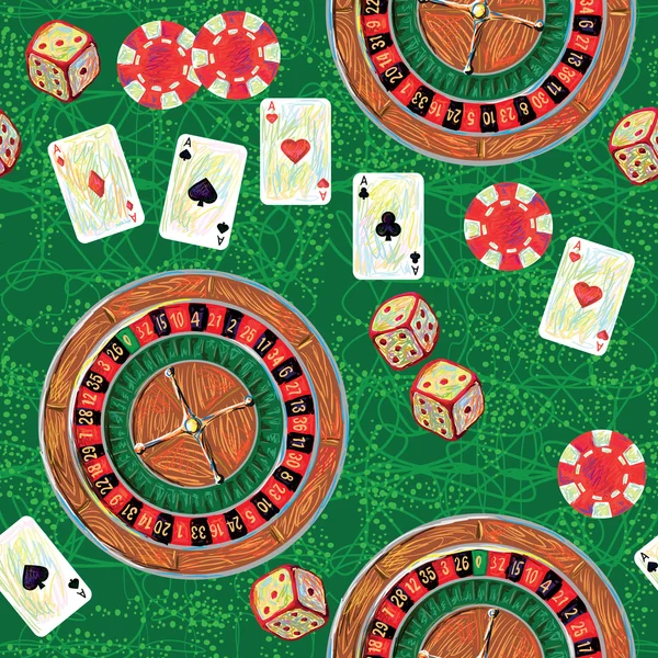 Seamless pattern with casino dice and roulette — 스톡 벡터