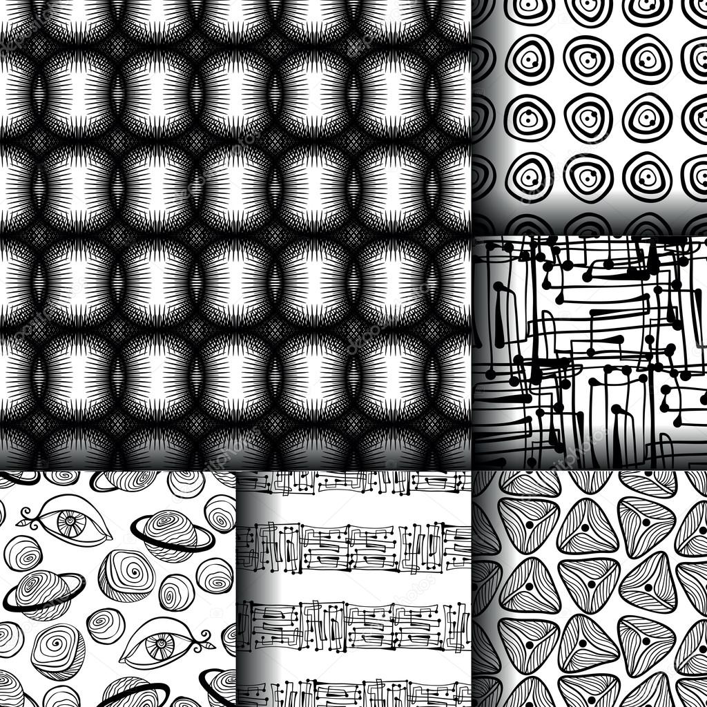 Set of 6 monochrome elegant seamless patterns
