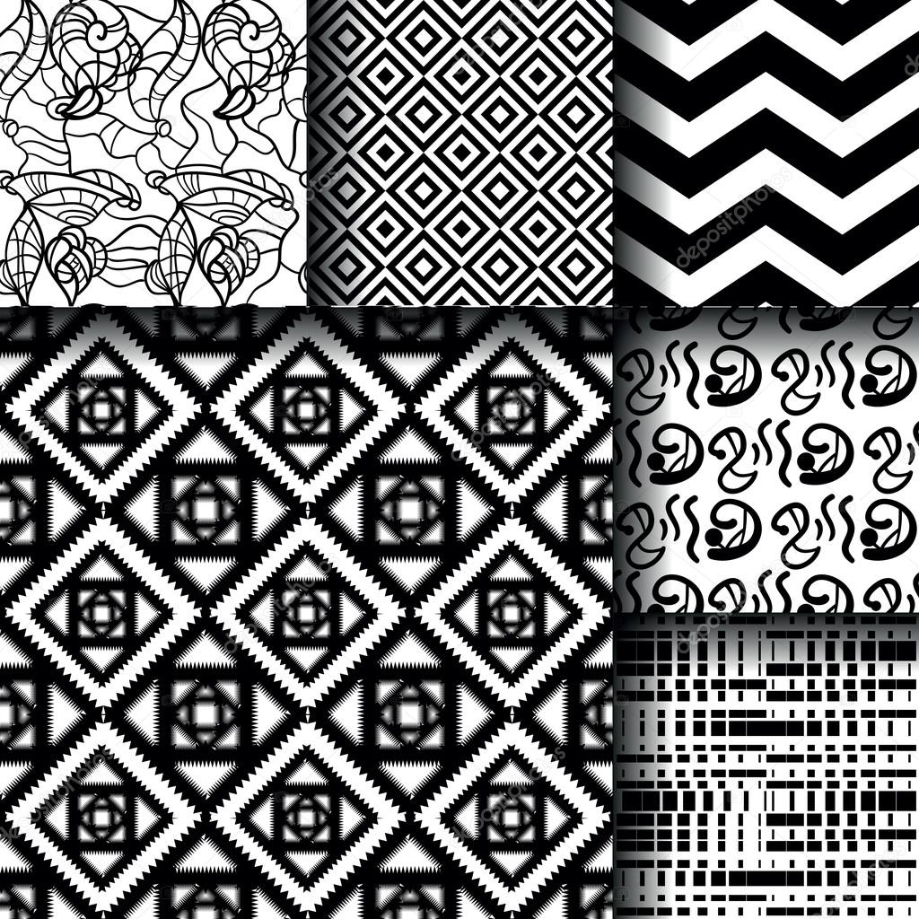 Set of 6 monochrome elegant seamless patterns