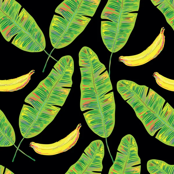 바나나와 이국적인 잎 패턴 — 스톡 벡터
