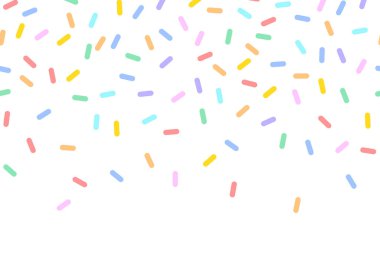 Basit Serpiştirme Arkaplanı. Beyaz çikolata kaplı arka planda tatlı konfeti düşmek. Renkli serpiştirme pankart arka planı, renkli düşen dekoratif serpiştirme arka planı