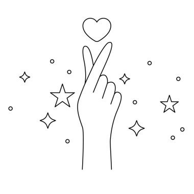 Korece parmak kalp vektör çizgisi sembolü. Kore kalbi el hareketi sembolü