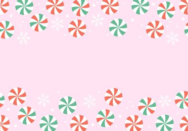 Şekerli kusursuz Noel deseni. Naneli Şekil. Çilekli, kıvrımlı, dikişsiz şeker deseni. Kumaşlar, çocuk kıyafetleri ve moda baskısı için mükemmel. Vektör illüstrasyonu