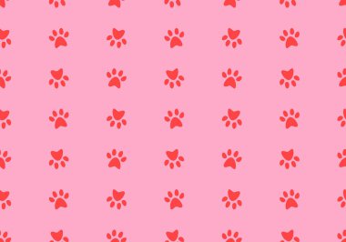 Köpek patisi, kusursuz kedi ayak izi. Pembe arka plan. Evcil hayvan evlat edinme. Veteriner bakımı ve tesisleri. Evsiz hayvan kurtarma.