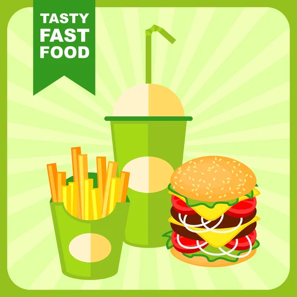 French fries, hamburger and cola. — Stock Vector