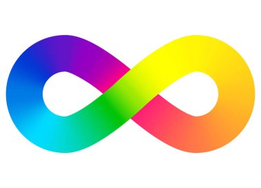 Otistik Gurur Günü. Renkli gökkuşağı sonsuzluğu. Gökkuşağı Sonsuzluk sembolü. Sonsuzluk işareti renk spektrumu. Sonsuzluk işareti şeklinde gökkuşağı gradyanı. Nöroçeşitlilik Sembolü