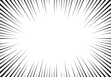 Konsantre çizgi çerçeve materyali. Siyah beyaz arka plan. Comic Radial Hız Hatları. Çizgi romanlar için radyal hız çizgilerinin arka planı. Tek renkli patlama arka planı. Basit siyah konsantrasyon çizgisi arkaplan çizimi