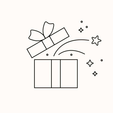 Kutlama, yıldönümü, doğum günü, Noel, hediye değişimi, hediye verme, hediye verme, bir hediye alma, paket işareti, kutu, boks günü. Hediye kutusu simgesi. Vektör hediyesi. Noel tatili tasarımı