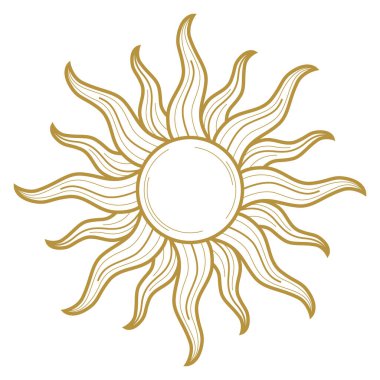 Sihirli güneş ikonu. Bohem illüstrasyon, göksel klasik tasarım, güneş. Tarot kartı. Mistik bir unsur. Güneş. Eski tarz. Astroloji. Etnik. Putperest. Boho Biçimi