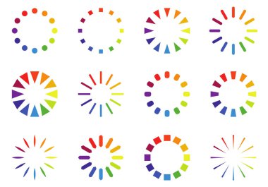 Simge koleksiyonu yükleniyor. Renk paleti simgesi çemberi beyaz arkaplan üzerinde bir daire şeklinde sıralanır. Yükleme işlemi için gösterge