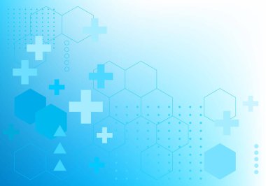 Modern mavi tıbbi teknoloji geçmişi. Çokgen şablonu. Geometrik haxagon hafif tıbbi arka plan. Teknoloji tıbbi tasarımı. Altıgen geometrik mavi desenlerin arkaplanı