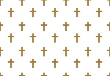 Dini Kusursuz Arkaplan Çizimi. Kusursuz Hıristiyan, kutsal kağıt ya da haç sembollü soyut doku. Altın Hıristiyan dini çapraz desen