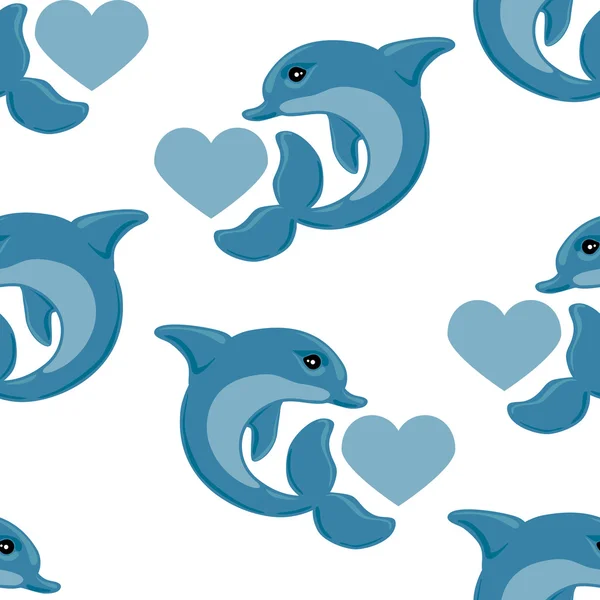Romantikus minta a delfinek és a szív — Stock Vector