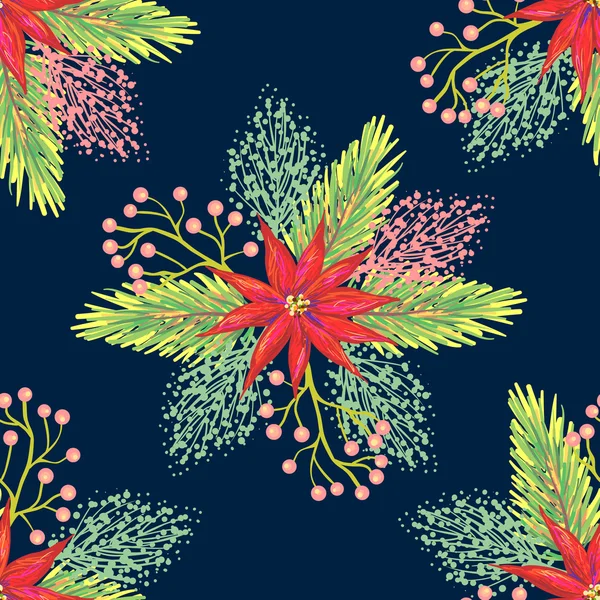 Seamless pattern with Christmas poinsettia — Stok Vektör