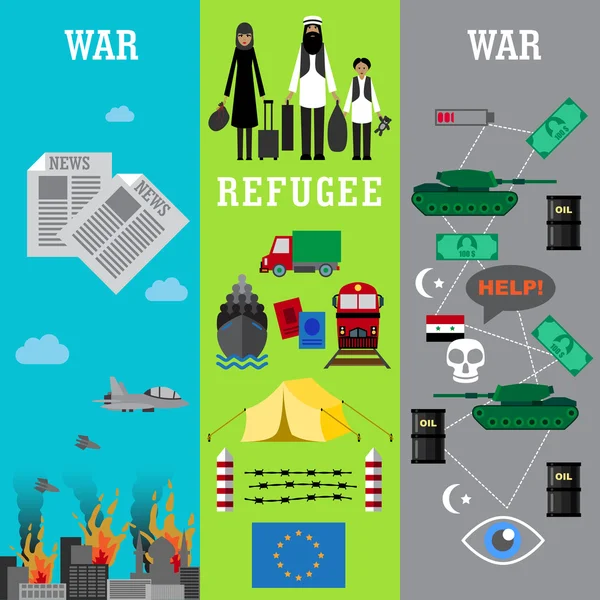 Refugiado. Conceito de vítimas de guerra —  Vetores de Stock