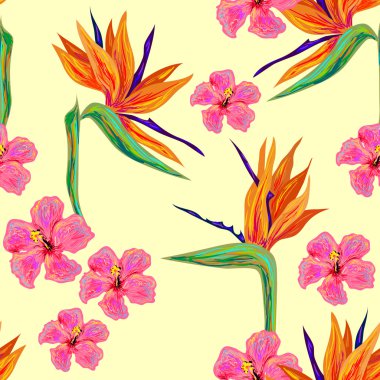 Egzotik çiçekli tropikal desen