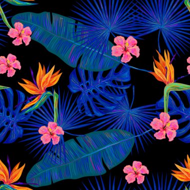 summer tropical pattern with exotic flowers