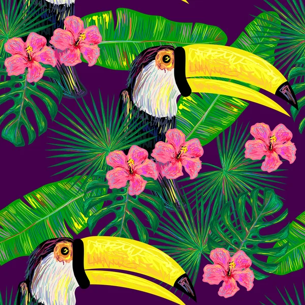 Jungle patroon met toucan exotische vogels — Stockvector