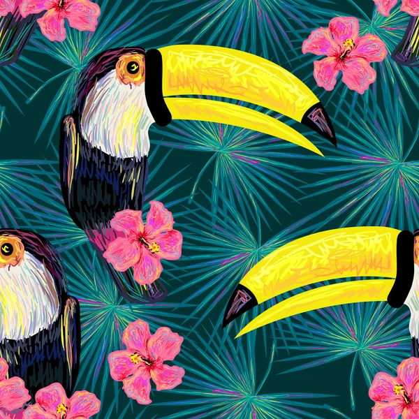 Jungle patroon met toucan exotische vogels — Stockvector