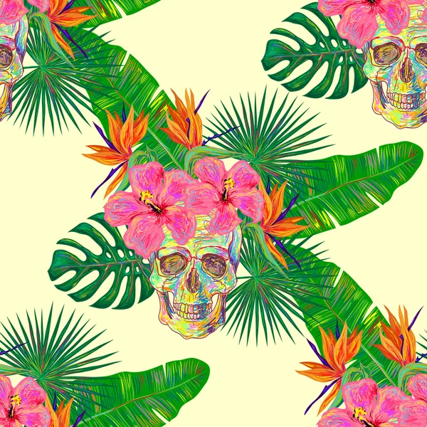 Motif avec fleurs et crânes — Image vectorielle