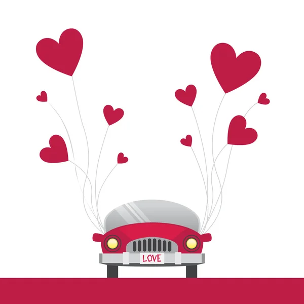 Αυτοκίνητο με κόκκινες καρδιές μπαλόνια — Διανυσματικό Αρχείο