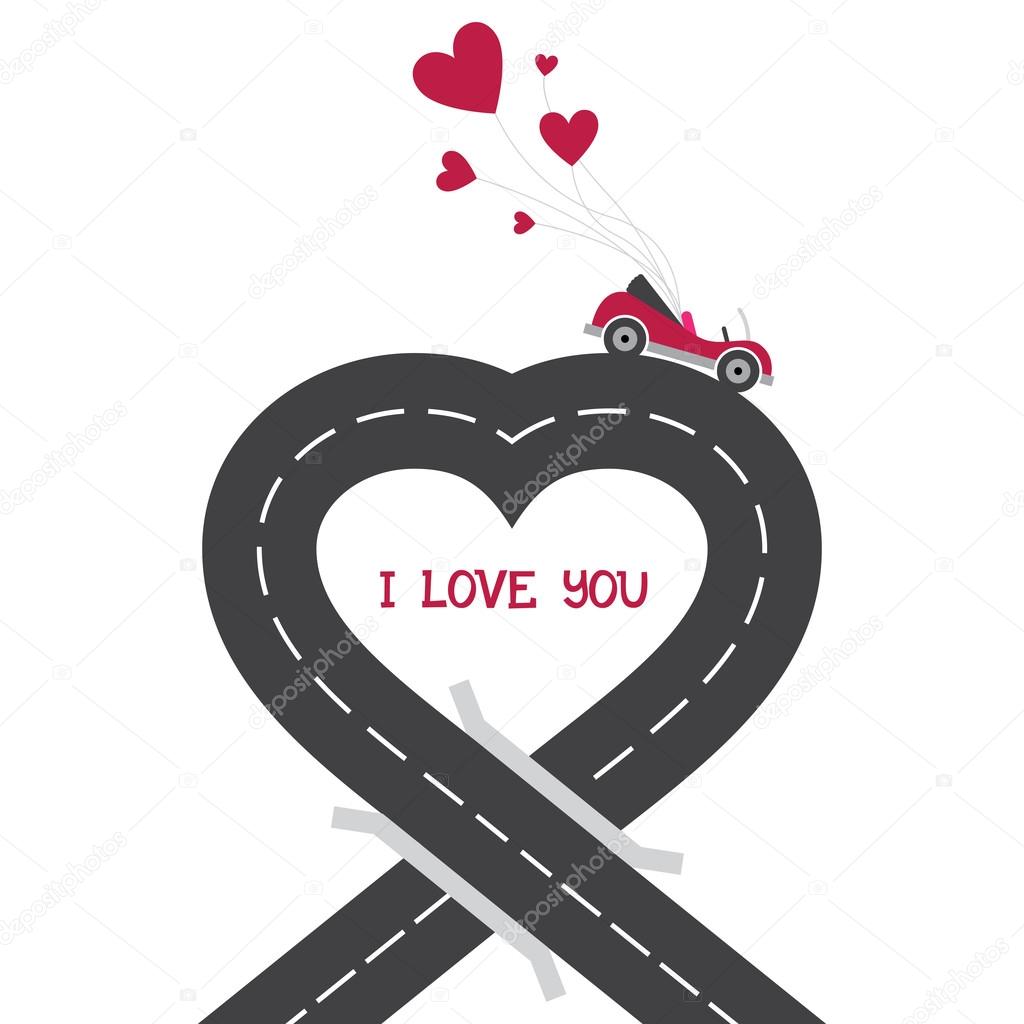 asphalt road hearts with  car