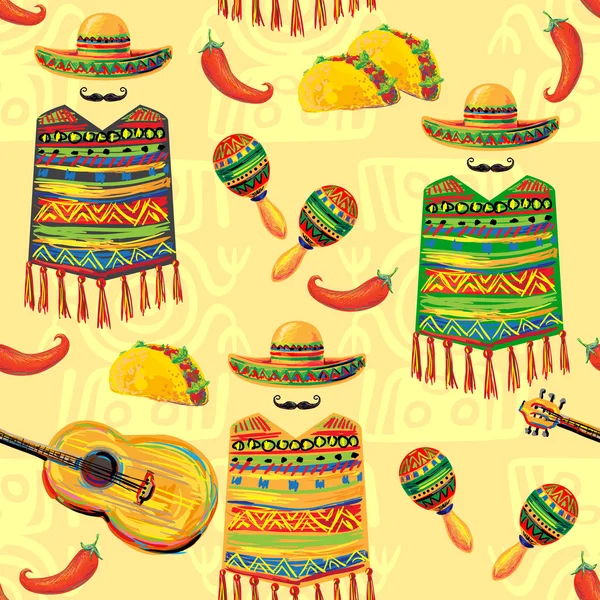 Mexicaanse naadloze muziek patroon — Stockvector