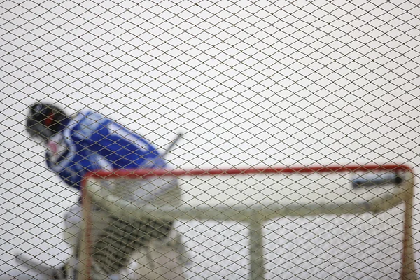 Hokejový brankář v branách — Stock fotografie