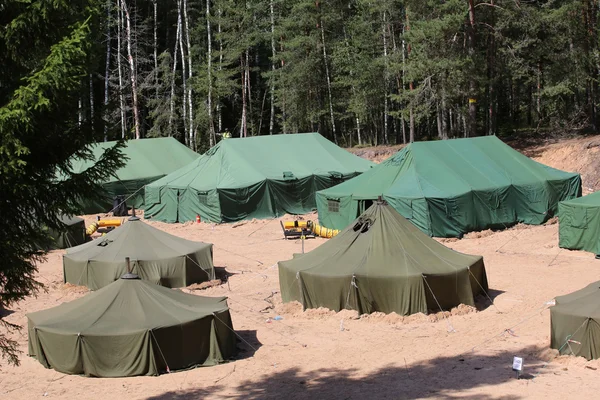 Tentes militaires dans la forêt — Photo