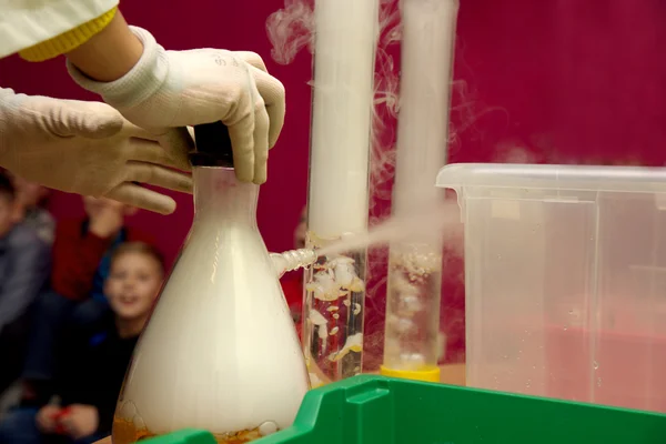 Steaming flask in laboratory — Stock Photo, Image