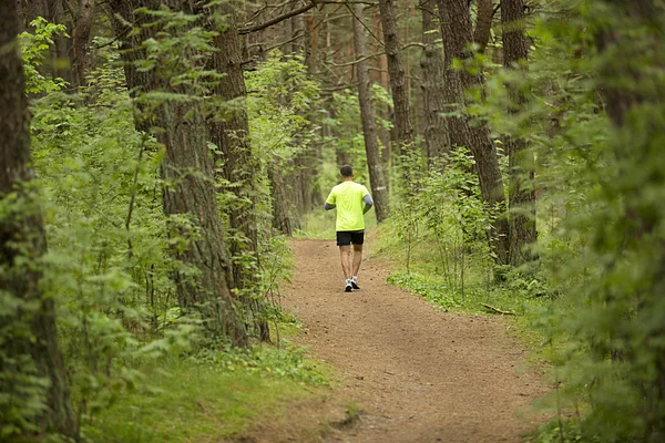 Correndo homem na floresta — Fotografia de Stock