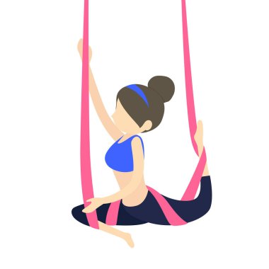 Kadın uçuş yoga egzersizleri yapıyor, illüstrasyon... 