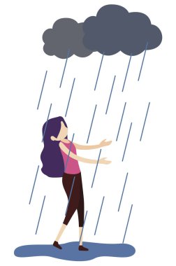 Yağmur damlalı genç bir kadın, illüstrasyon