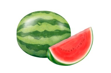 Beyaz arkaplanda izole edilmiş karpuz dilimi, resimleme