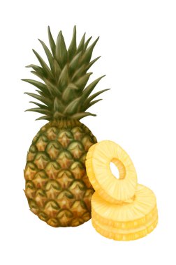Beyaz arkaplanda izole edilmiş ananas, illüstrasyon