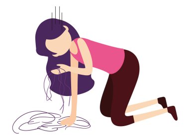 woman with hair falling on floor banner stylish illustration