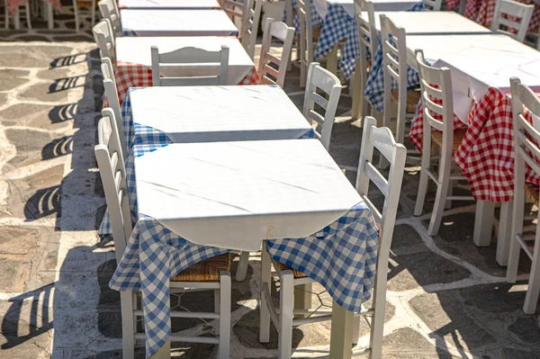 Empty Terrace Cafe Wooden Chairs Tables — Foto de Stock