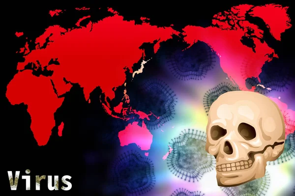 Skull World Map Virus Concept Banner Stylish Illustration — Photo