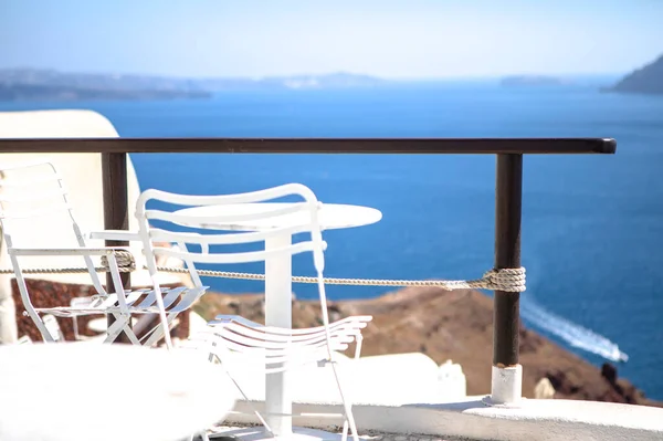 Malownicze Ujęcie Pięknej Restauracji Świeżym Powietrzu Santorini Grecja — Zdjęcie stockowe