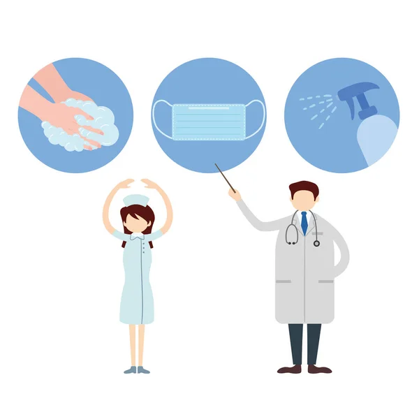 Banner Stylish Illustration Medical Workers Hygiene Icons — Stockfoto