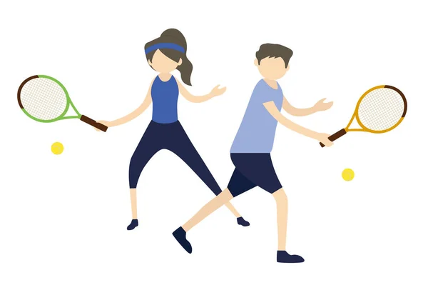 Man Woman Playing Tennis Illustration — ストック写真