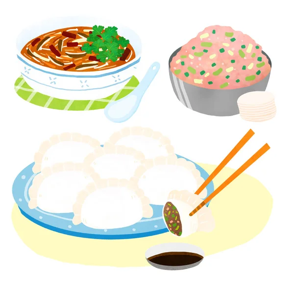 Illustration Aquarelle Nourriture Asiatique — Photo