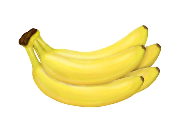 Realistyczne Renderowanie Żółtych Bananów Izolowanych Białym Tle — Zdjęcie stockowe