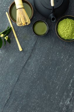 Yeşil çay seremonisi. en üstteki görünüm.