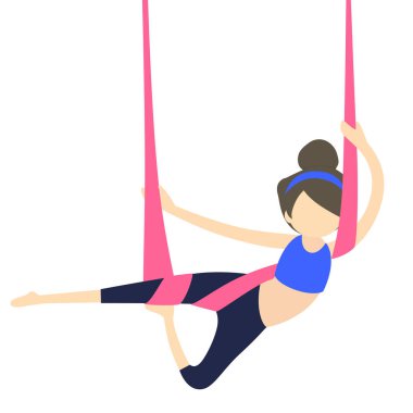 Kadın uçuş yoga egzersizleri yapıyor, illüstrasyon... 