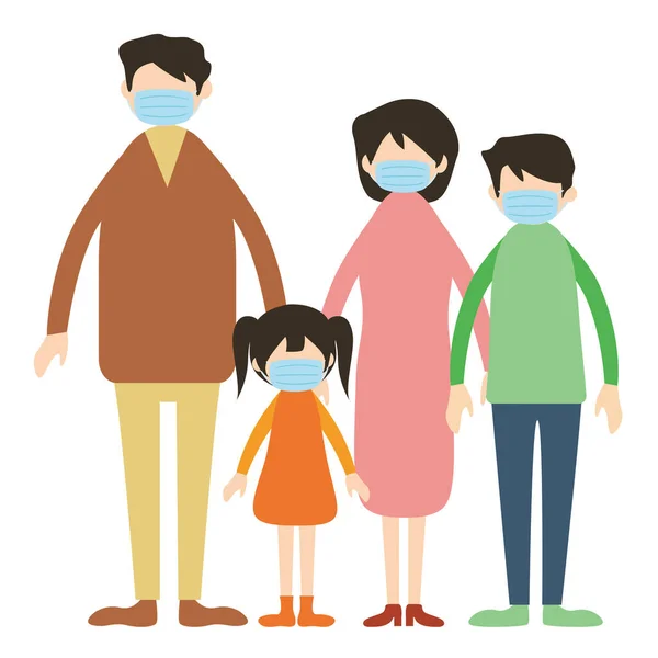 Family Breath Mask Banner Stylish Illustration Coronavirus Concept — Stock Photo, Image