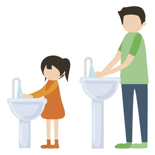 Father Daughter Washing Hands Banner Stylish Illustration — ストック写真
