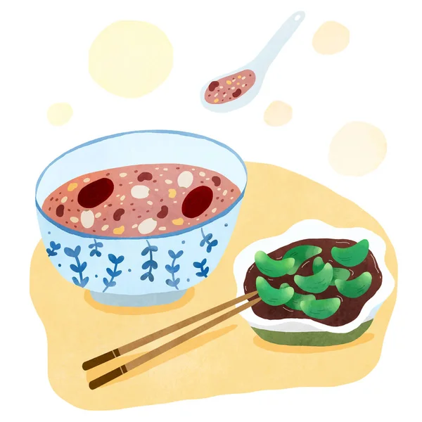 Asya Yemeklerinin Suluboya Çizimi — Stok fotoğraf