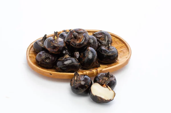 Eleocharis dulcis, the Chinese water chestnuts or water chestnuts on white background