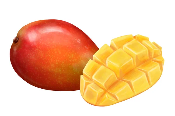 Owoce Mango Izolowane Białym Tle Ilustracja — Zdjęcie stockowe